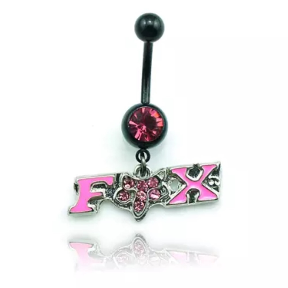 Pink CZ Gem Black Stainless Steel Fox Belly Ring